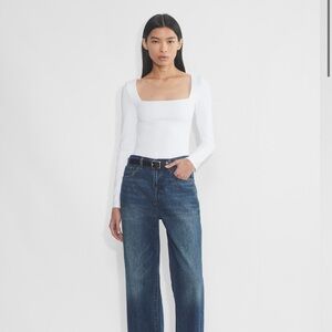 Aritzia Contour White Square-Neck Long Sleeve Tee